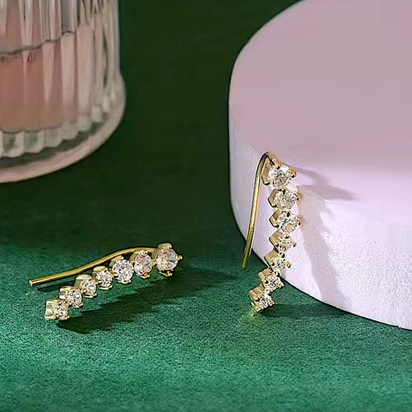Gold Zircon Ear Climber, Ear Huggies, Minimalist - Picture 7 of 8
